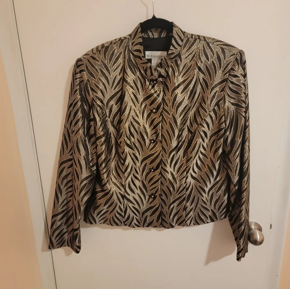 Dressbarn Blazer BlackGold Button Down Womens SZ Large Made In USA Motherofbride